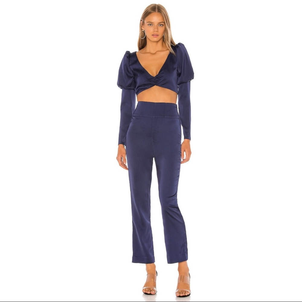 NEW NBD REVOLVE BLUE SATIN LONG SLEEVE CROP TOP - Picture 8 of 8